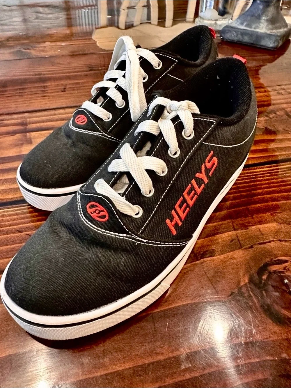 Heelys Fat Style Wheeled Canvas Sneakers Black Lace-Up Youth US 7 EU 39